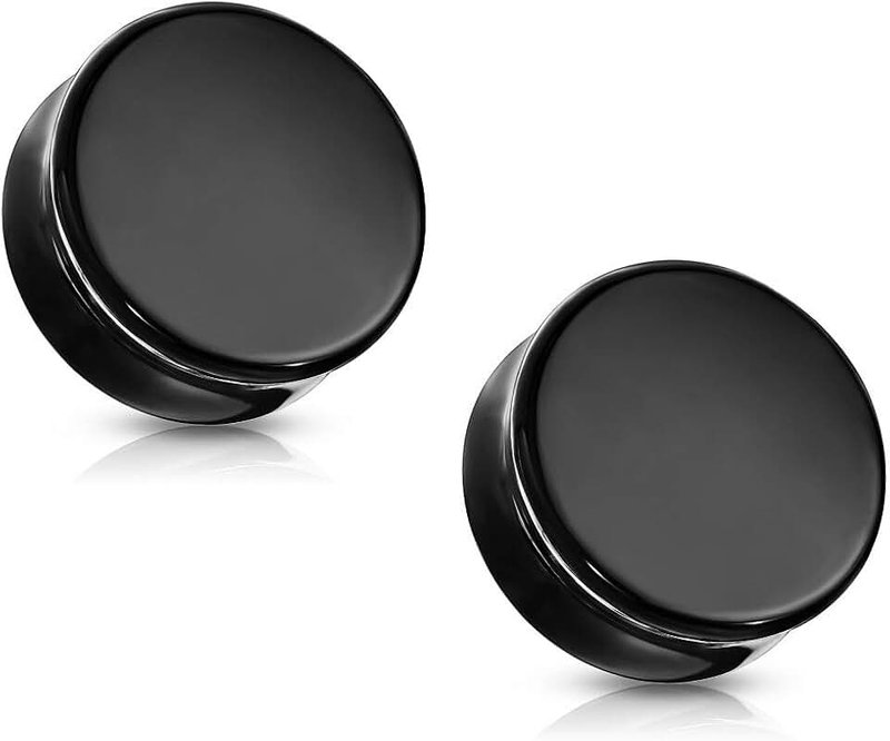 Pierced Owl Natural Black Obsidian Stone Double Flared Plug Gauges, Sold as a Pair