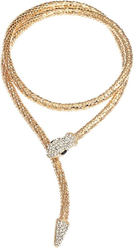 Caiyao Snake Choker Necklace Bracelet Retro Adjustable Snake Shape Collar Necklace Curved Bar Design Full Rhinestone Accessories Halloween Statement Fashion Jewelry for Women Girls