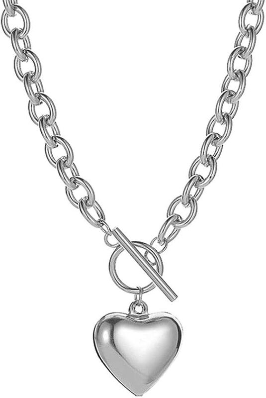 VCCKNB JEWELRY Chain Necklace for Women 18K White Gold Plated Chunky Cuban Chain Link Necklace with Heart Moon Hypoallergenic Jewelry for Women