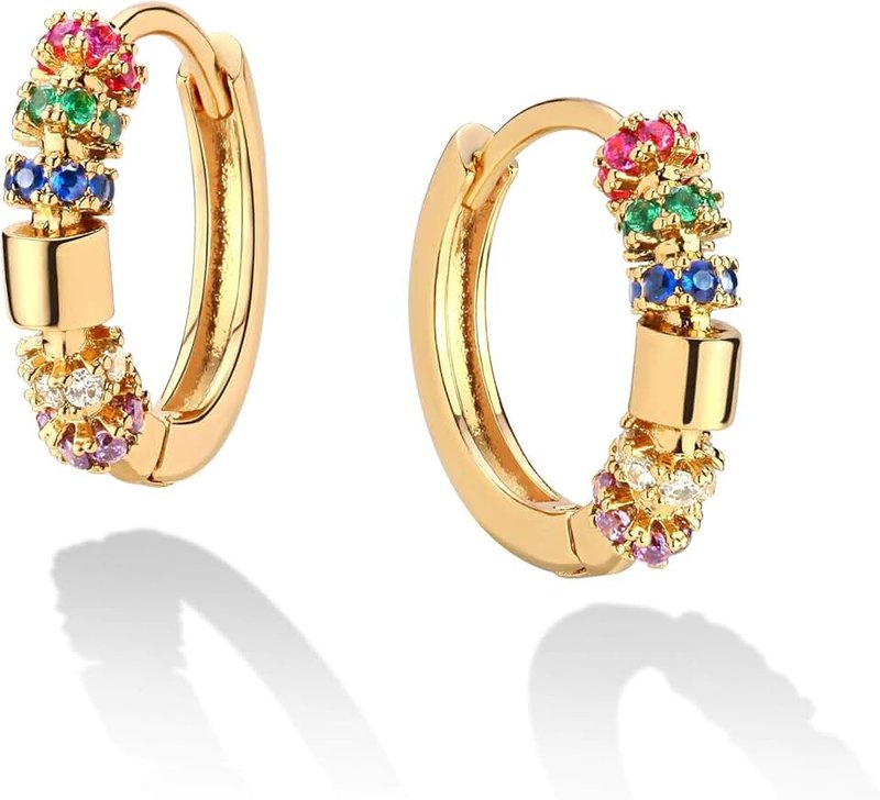 VACRONA Cubic Zirconia Huggie Earrings 14k Gold Plated Tiny Earrings Small Huggie Hoop Earrings Simple Lightweight Hoops Gift for Women