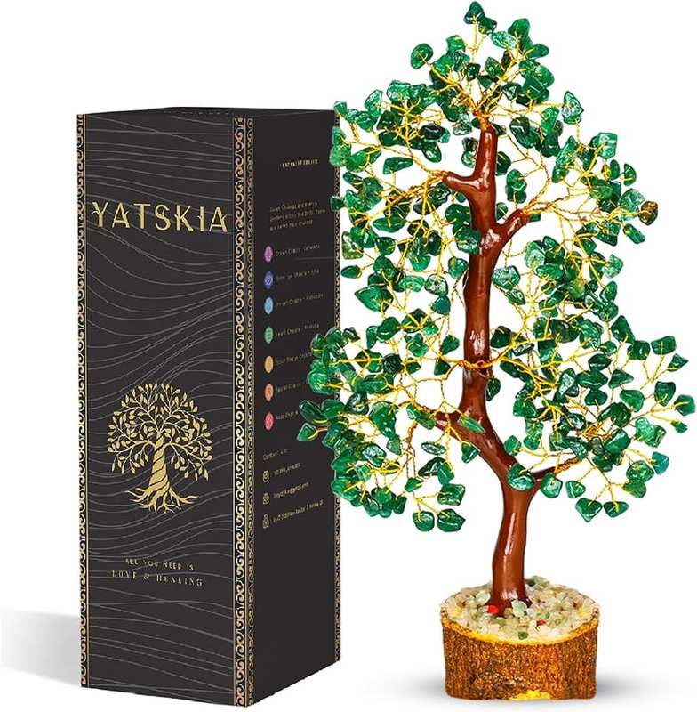 YATSKIA YATSKIA Green Aventurine Gemstone Tree Natural Stone Feng Shui Wire Bonsai Seven Chakra Jewelry Trees of Life Necklace Good Luck Handmade Prosperity Success Stones Gift Home Office Desk Shelves Décor…