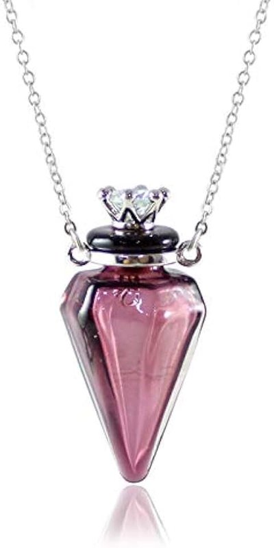 Bysxny 1PC Colorful Cone Bottle Aroma Essential Oil Diffuser Pendant Necklace for Womens Perfume Vial Pendant Necklace Jewelry Unique Gift(Purple CONE)