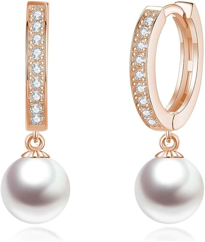 CiNily Pearl Earrings for Women Small Hoop Earrings 14K Gold Plated Huggie Earrings for Teen Girls