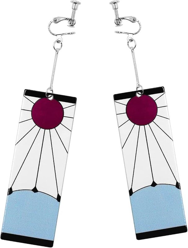 Exlinonline Tanjiro Hanafuda Earrings Clip On For Men Women Demon Slayer Cosplay