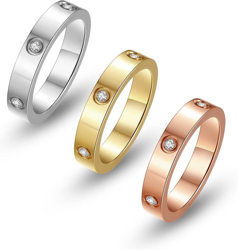 Rinspyre Love Friendship Ring 18K Gold Ring for Women Non Tarnish Silver Rose Plated Cubic Zirconia Stainless Steel Promise Ring Wedding Band Jewelry Birthday Gifts for Women, Size 9