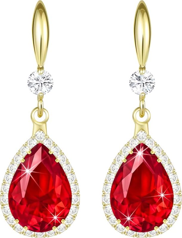 Linawe 14k Gold Plated Copper Teardrop Ab Stone Cubic Zirconia Rhinestone Crystal Hook Dangling Earrings for Women Girls