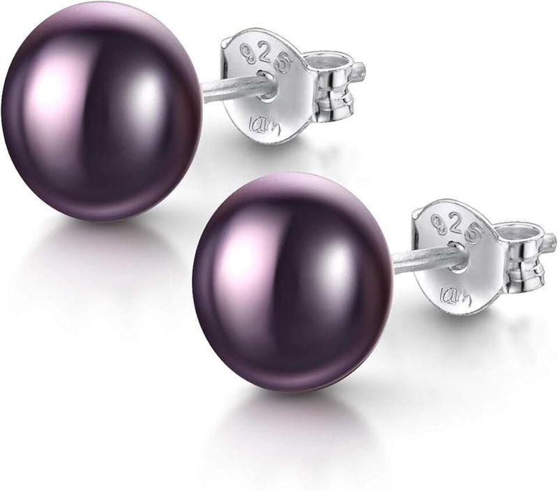 Amberta Women's 925 Sterling Silver Freshwater Pearl Stud Earrings