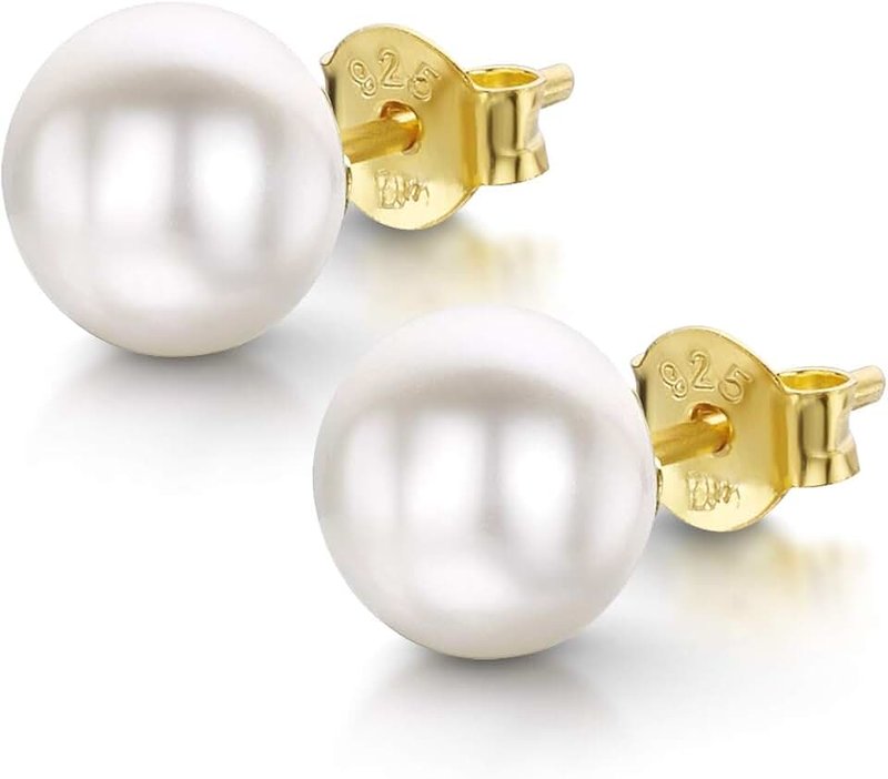 Amberta Women's 925 Sterling Silver Freshwater Pearl Stud Earrings