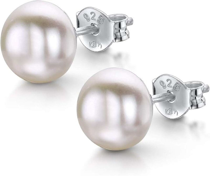 Amberta Women's 925 Sterling Silver Freshwater Pearl Stud Earrings