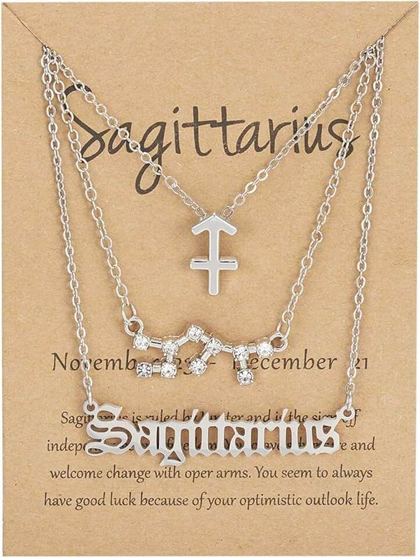 beemean 3pcs Zodiac Necklaces 12 Constellation Pendant Necklace Astrology Horoscope Old English Zodiac Sign Necklace Jewelry with Message Card for Women Girls Jewelry