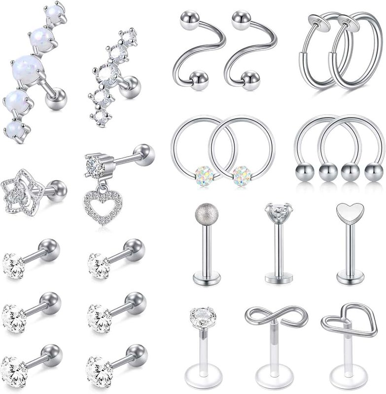Mayhoop 16g Cartilage Earring Stud Hoop Tragus Stud Earring Cartilage Piercing Jewelry Forward Helix Earrings Hoop Rook Daith Conch Stainless Steel Piercing Jewelry