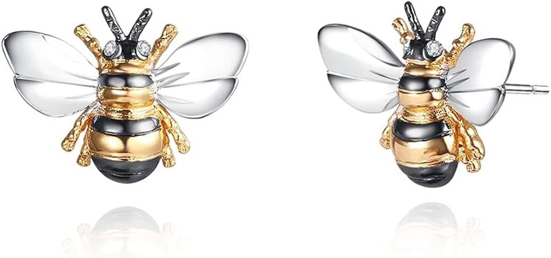 Barzel 18K Gold Plated Shimmering 2-tone Enamel Bumble Bee Stud Earrings 0.5in length For Women - Made in Brazil