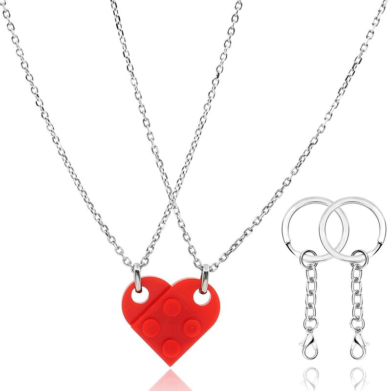 DURSI Matching Necklaces for Couples, Cute BFF Jewelry Friendship Red Brick Heart Pendant Necklace Set for 2 Best Friends