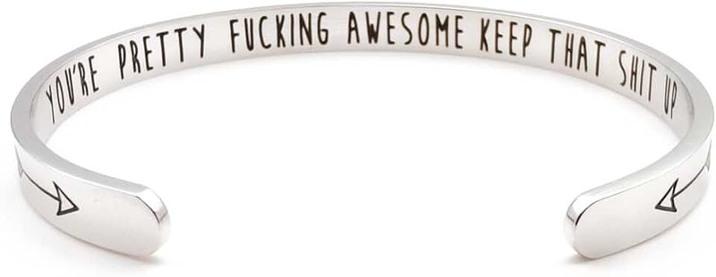 Dczosily Inspirational Cuff Bracelets for Women Personalized Hidden Message Mantra Quote Engraved Bangle Motivational Encouragement Jewelry Gift with Box Card