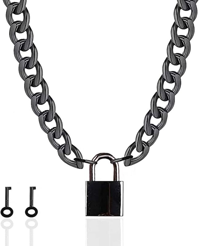 QUYUWOWO Lock Necklace Chain Stainless Steel Necklace Padlock Necklace for Men Women