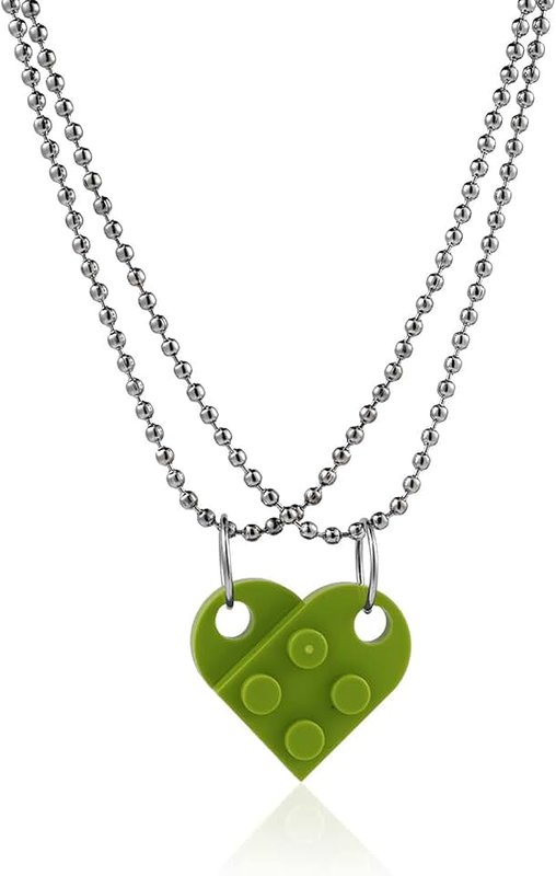 Caiyao 2Pcs Red Love Heart Brick Beads Chian Pendant Necklace for Women Men Girl Boy Best Friend Detachable Peach Heart Friendship BFF Necklace Valentine's Day Jewelry Gift, Plastic Metal, plastic