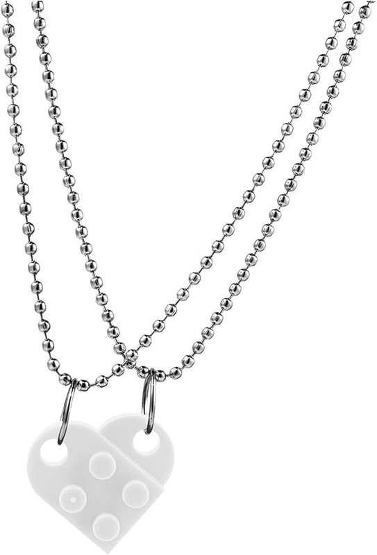 Caiyao 2Pcs Red Love Heart Brick Beads Chian Pendant Necklace for Women Men Girl Boy Best Friend Detachable Peach Heart Friendship BFF Necklace Valentine's Day Jewelry Gift, Plastic Metal, plastic