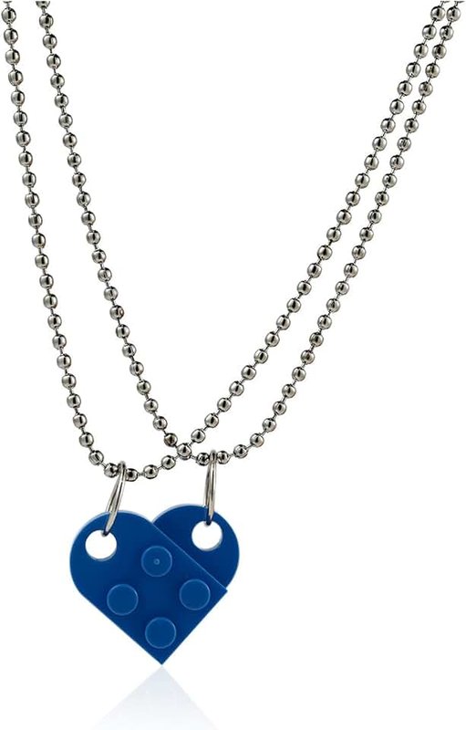 Caiyao 2Pcs Red Love Heart Brick Beads Chian Pendant Necklace for Women Men Girl Boy Best Friend Detachable Peach Heart Friendship BFF Necklace Valentine's Day Jewelry Gift, Plastic Metal, plastic