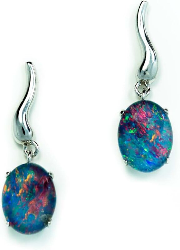 Opal Gallery Australian Triplet Opal Earrings - Genuine Australian Triplet Opal Earrings in White Gold Plated on Sterling Silver Women's Jewelry…