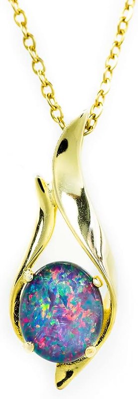 Opal Gallery Australian Black Opal Triplet OR Solid Australian White Opal - Fire Opal - 11x8 mm Genuine Australian Opal Necklace Pendant in Sterling Silver Gold Plated Women's Jewelry