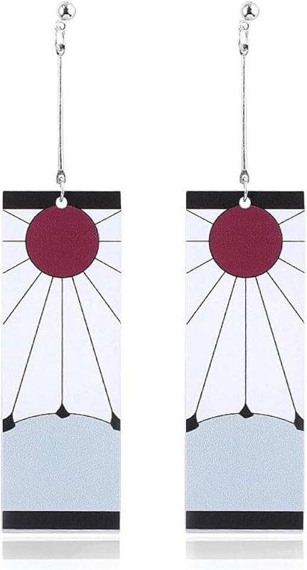 MEQNOIG Demon Slayer Tanjiro Earrings Kamado Tanjirou's Hanafuda Earrings Anime Earrings for Men Women