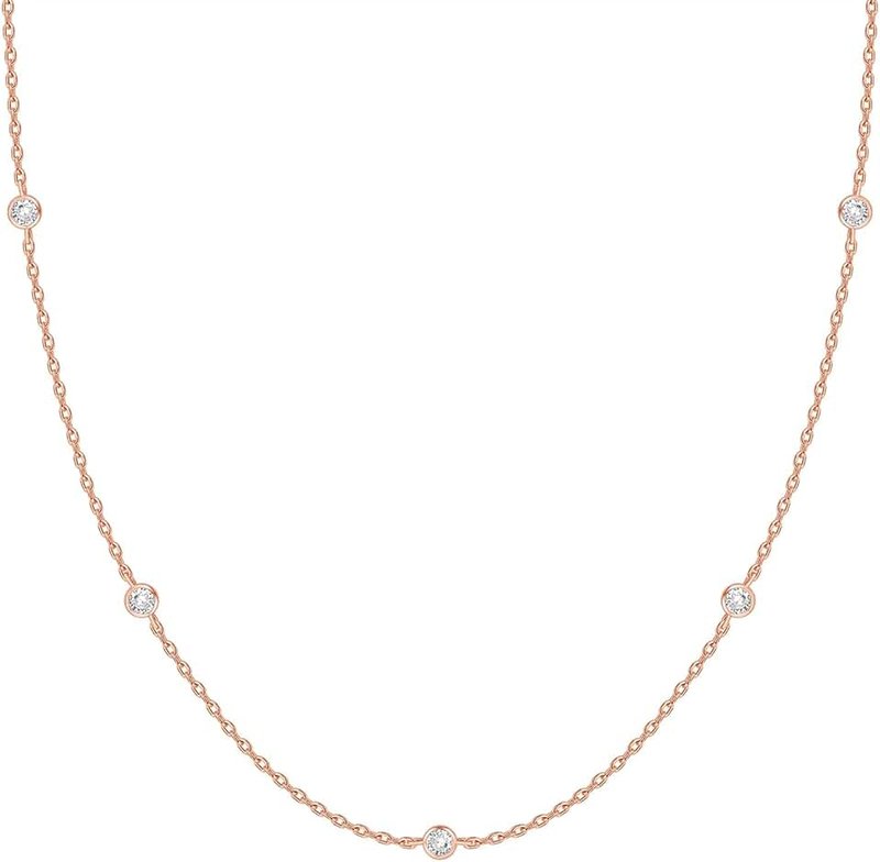 PAVOI 14K Gold Plated Station Necklace | Simulated Diamond BTY Necklace | Womens CZ Chain Necklace | Layering Necklaces