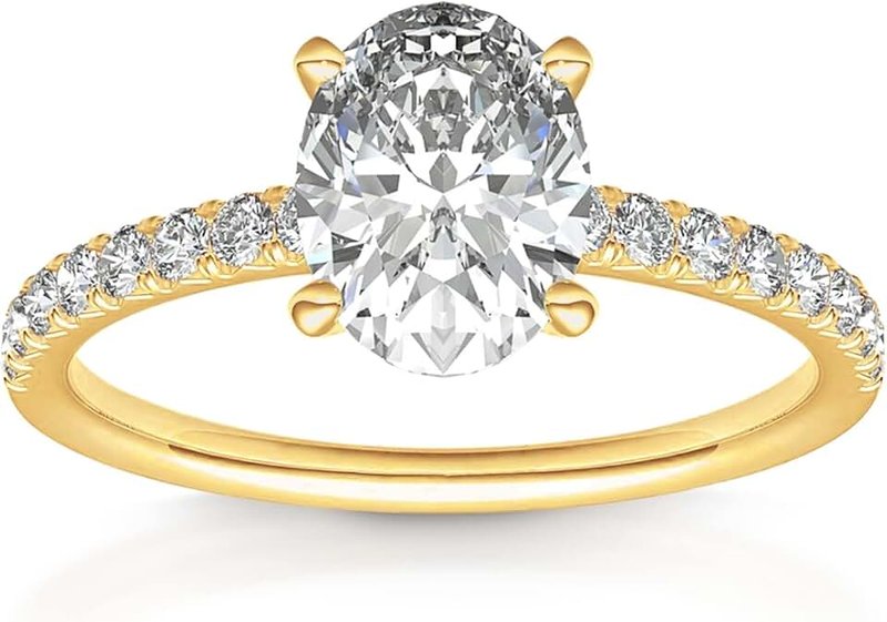 PAVOI PAVOI 14K Gold Plated Engagement Rings for Women | Promise Wedding Band | 3CT Cushion Cut Round Oval Cubic Zirconia Fake Engagement Ring, 6, Yellow Gold, Cubic Zirconia