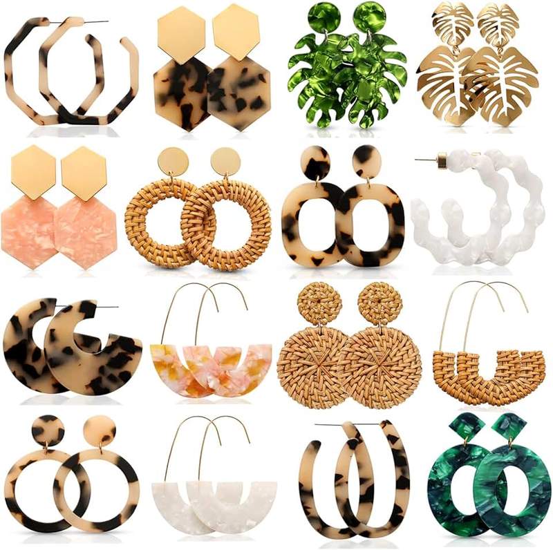 LANTAI 8 Pairs Fashion Mottled Acrylic Resin Statement Dangle Earrings Set-Colorful Acrylic Earrings for Women Girls Gifts Jewelry