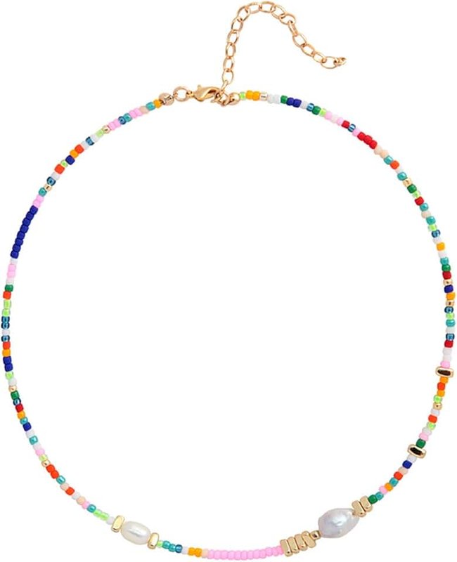 Wellike Wellike Colorful Beaded Necklace for Women Freshwater Beaded Pearl Choker Necklace Evil Eye Pearl Necklaces for Teen Girls Stainless Steel 18K Gold Plated Necklace Y2K Trendy Pearl Necklace Women