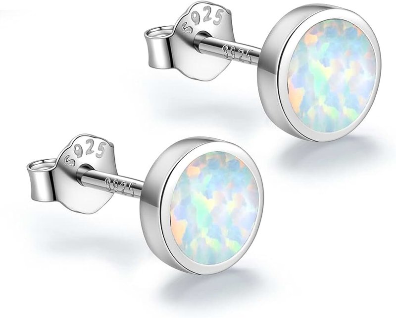 CUTEFEEL White Gold Plated Sterling Silver Opal Stud Earrings 3mm-8mm Options, Simulated Opal Dot Studs Hypoallergenic Jewelry
