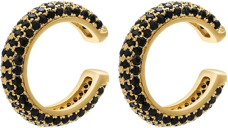 AnnBabic Ear Cuffs in 18K Gold for Women - CZ Paved Hoop Conch Cuff Earrings for Ladies,Girls - Sparkle Rhinestones Clip On Wrap Earrings Non Pierced