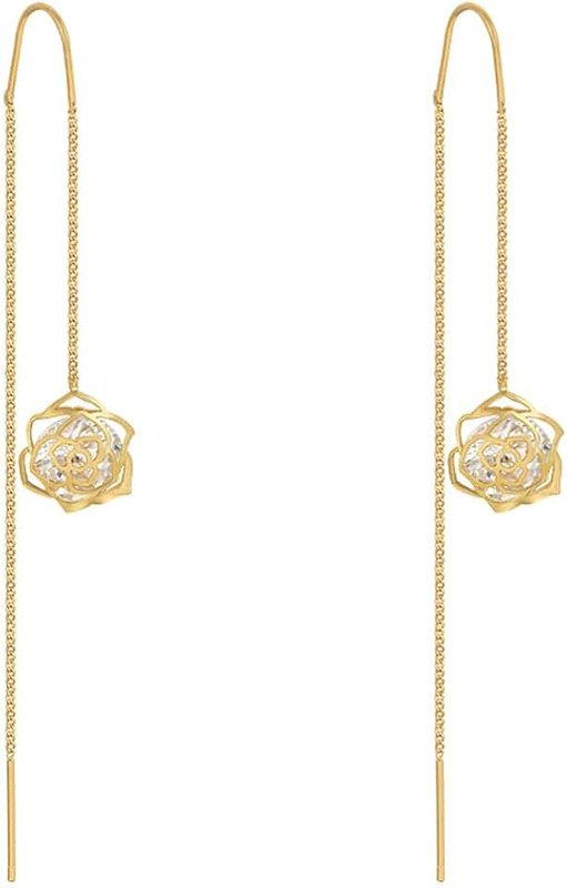 LE PAPILLION JEWELRY 14K Gold Rose Flower Dangle Earring For Women Tassel Threading Long Chain Earrings For Women Drop Earrings For Bridesmaid