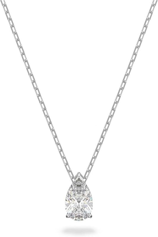 Swarovski Amazon Exclusive Stilla Attract Pendant Necklace Collection, Drop and Round Cut, White or Blue Crystal in a Rhodium Plated Setting