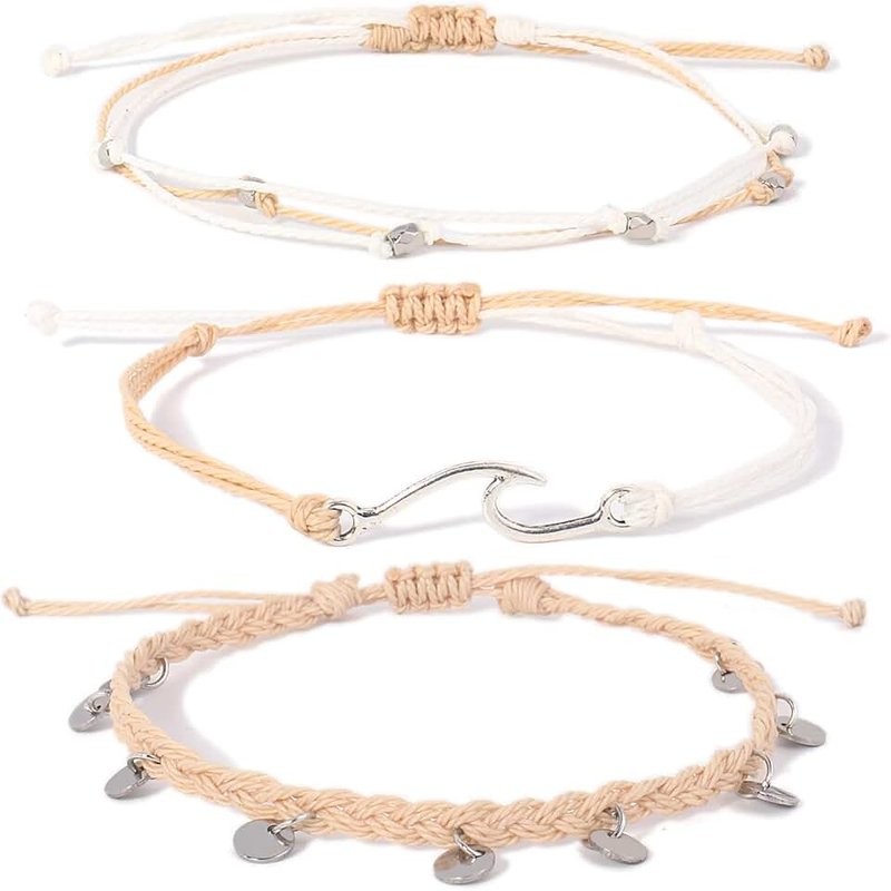 Lynnaneo Waterproof String Anklets Cute Beaded Ankle Bracelets Beach Wave Anklet Stainless Steel Coin Boho Ankle Jewelry for Women Teen Girls
