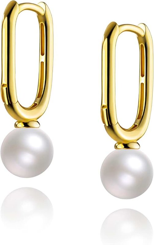 YEHMEJEW Pearl Drop Earrings for Women Pearl Hoop Earrings Dangle 925 Sterling Silver Hypoallergenic Huggie Earrings for Girls Mother Her