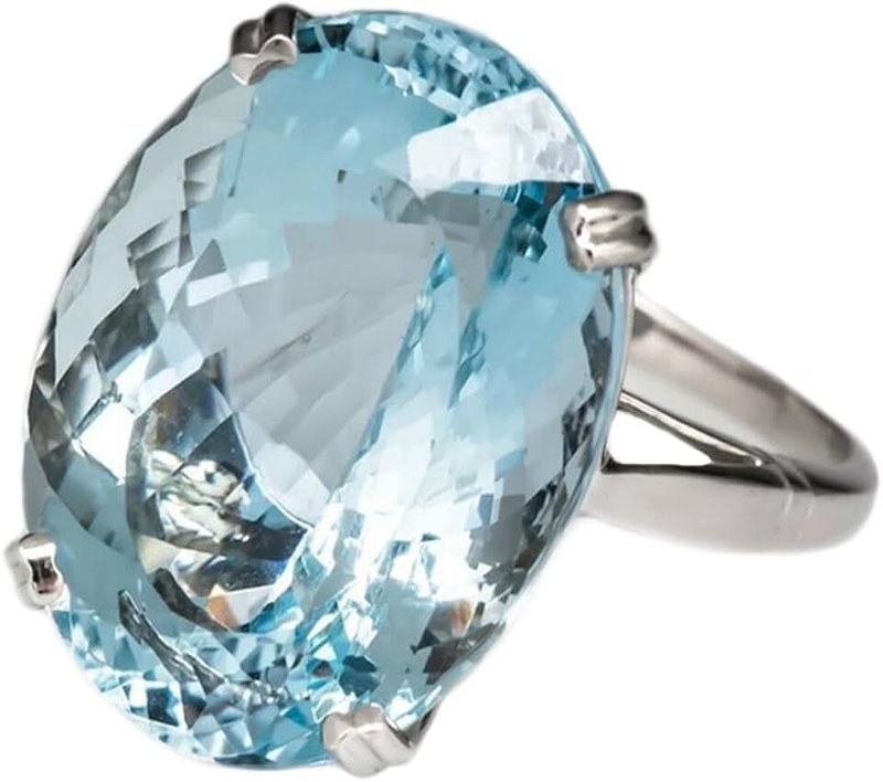 Gixaxak Fashion Women 925 Silver Large Oval Cut Aquamarine Gemstone Ring Engagement Wedding Jewelry Sapphire Topaz Women Ring