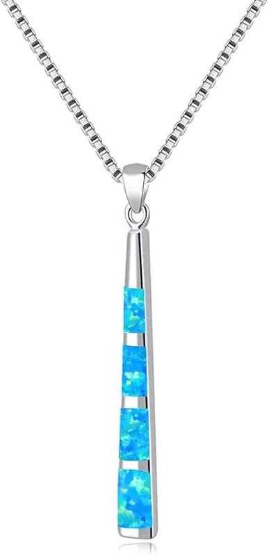 CiNily Opal Pendant Necklace for Women 14K White Gold Plated Long Disc Pendant Ladies Fashion Opal Jewelry