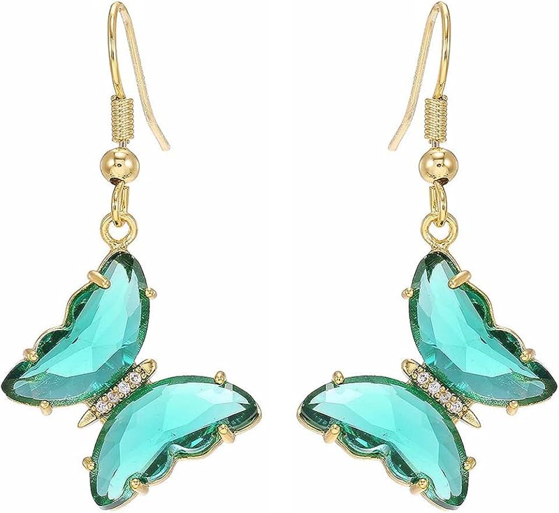 Hebelee CZ Butterfly Glass Drop Dangle Earrings for Women Teen Girls 925 Sterling Silver Post Pin Cubic Zirconia Gold Plated Hypoallergenic Nickel Free Cute Charms Dangling Stud Earring Dainty Dainty