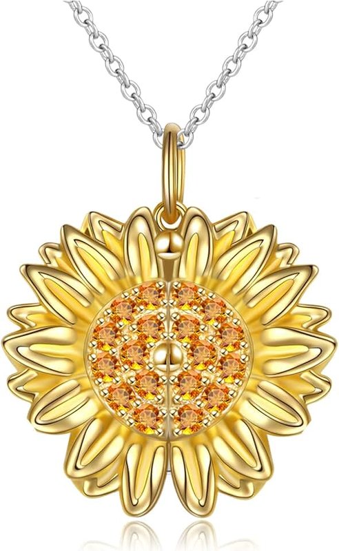 HOOHWE Sterling Silver Pendant Necklace You Are My Sunshine Necklace Sunflower Locket Sun Flower Neckles Jewelry for Women Girl, Sterling Silver