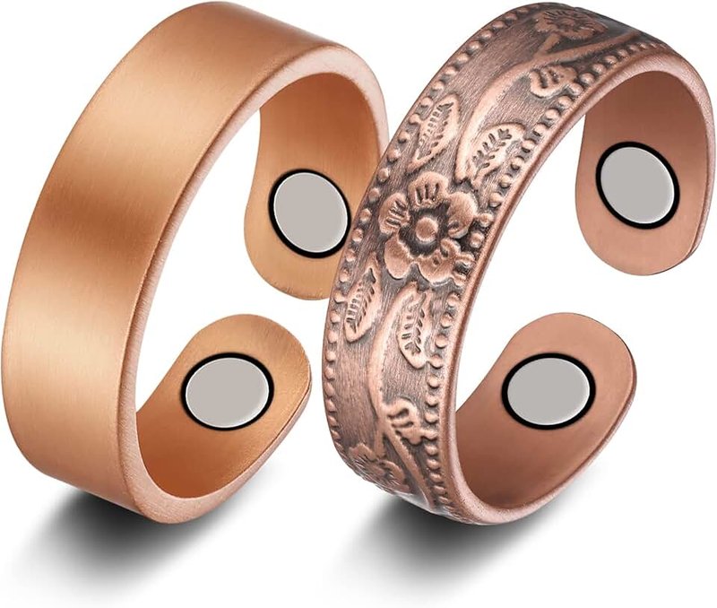 Jecanori 2PCS Magnetic Copper Rings for Women Men,Arthritis Joint Pain Copper Ring,Jewelry Gift with Ring Box(Vintage Flower|Uncoated Sleek)