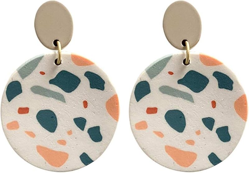 Fuqimanman2020 Handmade Polymer Clay Dangle Earrings Minimalist Colorful Leaf Pattern Round Earrings for Women Girls Jewelry