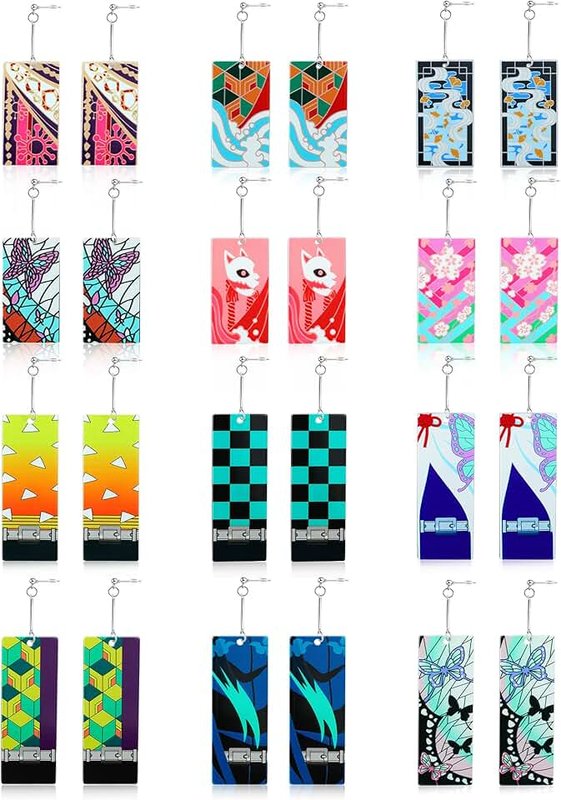 KAERUN 12 Pairs Women's Tanjiro Anime Demon Slayer Earrings - Cosplay Fashion Double-Sided Acrylic Alloy Resin