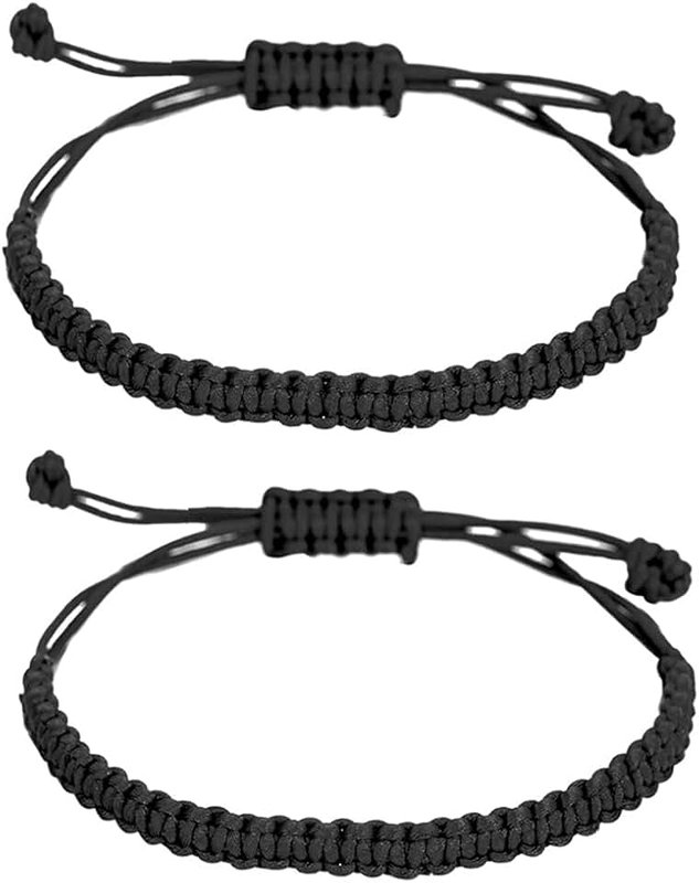fytease 2PCS String Bracelets for Women Men Handmade Red Black Buddhist Tibetan Woven Rope Bracelet for Protection and Luck Friendship Bracelet