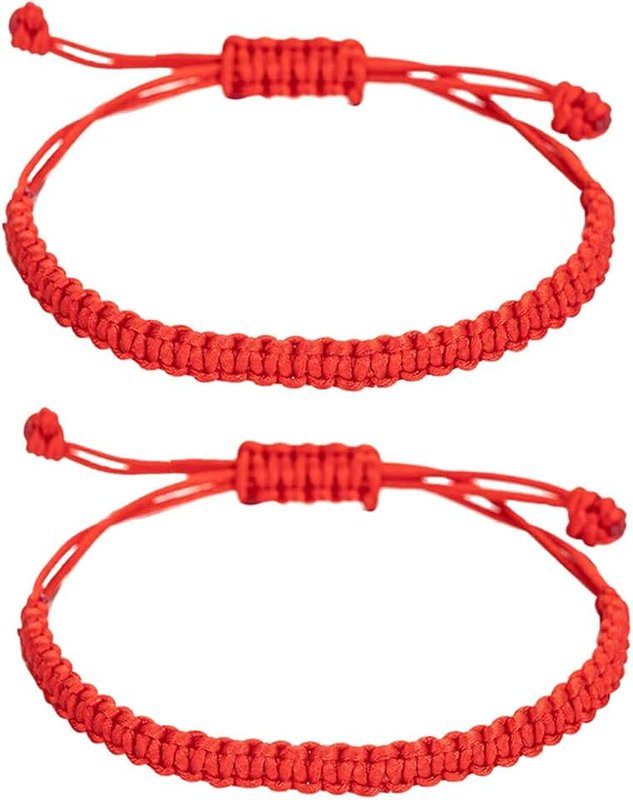 fytease 2PCS String Bracelets for Women Men Handmade Red Black Buddhist Tibetan Woven Rope Bracelet for Protection and Luck Friendship Bracelet
