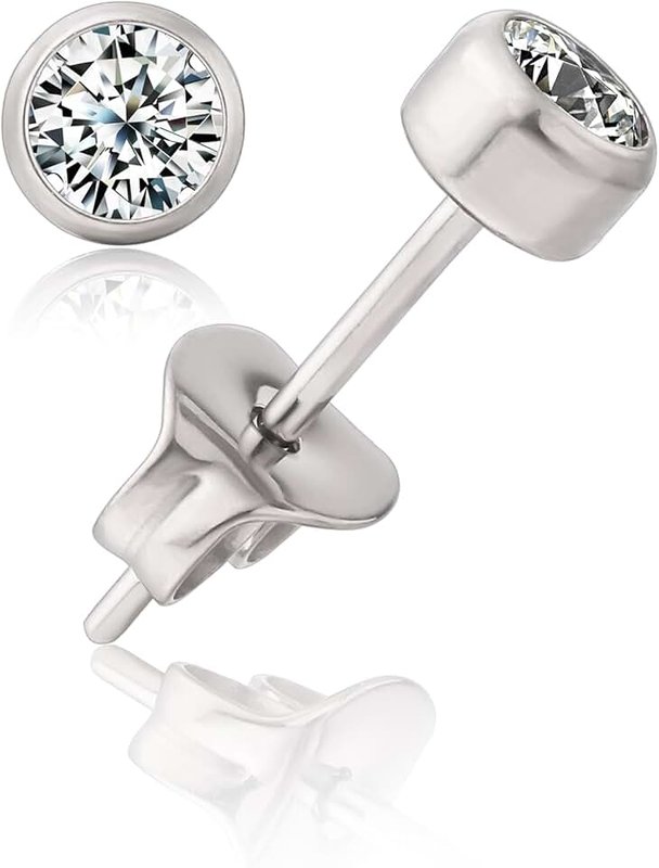 limerencia G23 Titanium Earrings Studs, Hypoallergenic Stud Earrings for Women Girls Men Sensitive Ears,Cubic Zirconia Earrings Round Bright/Princess-Cut Square/Ball , Premium High Polished with Pure Titanium Backs