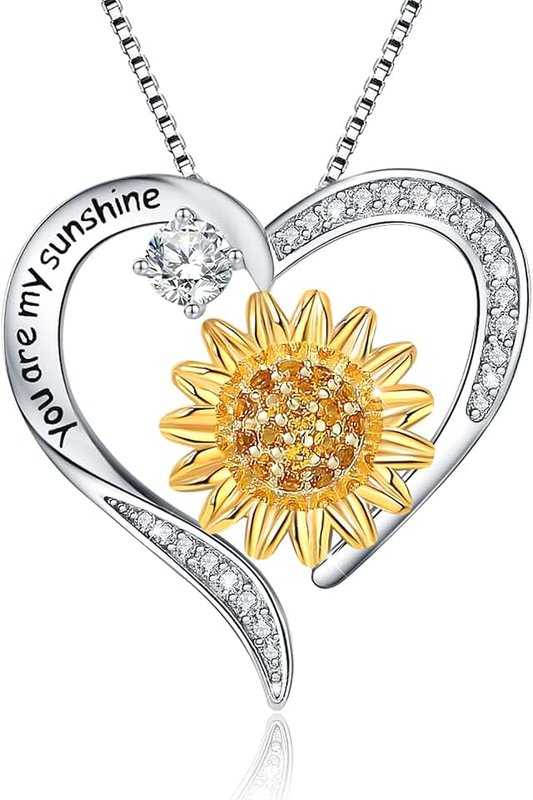 URMWMOO Mom Daughter Sister Nana Necklace S925 Sterling Silver Sunflower You are My Sunshine Love Heart Infinity Pendant Necklaces Bracelet Jewelry Suit Birthday Gifts for Women