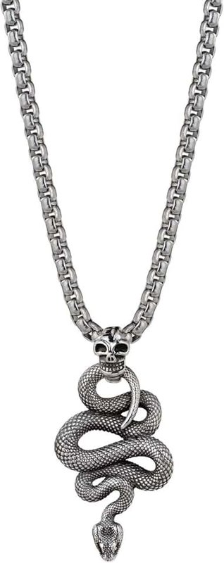 Nainsect Retro Zodiac Snake Pendant Skull Nautical Anchor Domineering Hip Hop Six-Pointed Star Angel Wing Wolf Eyes of God Men's Trendy Personality Python Pendant Necklace