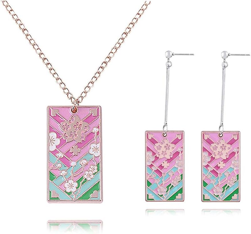 SONGCHANGJEWELRY Anime Kamado Tanjiro Hanafuda Earrings - Kimetsu No Yaiba Hanafuda Earrings - Cosplay Accessories For Womens Girls