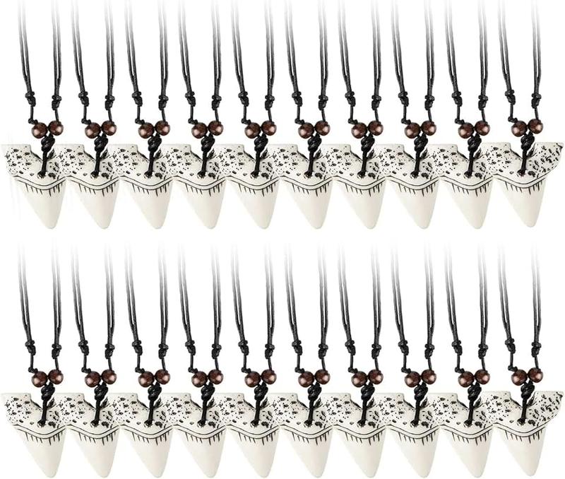 Junkin Shark Tooth Necklaces Bulk for Boys, Prehistoric Shark Teeth Necklaces Adjustable Long Shark Teeth Pendant Leather Cord Shark Necklace Shark Party Favors for Men and Boys Girls