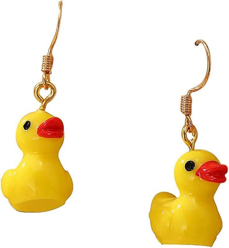 Fuqimanman2020 Cute Duck Dangle Earrings Colorful Yellow Blue Purple Duck Animal Resin Drop Earrings for Women Girls Jewelry